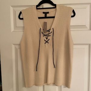 NWT - J. Crew Cream Colored Knit Top with Lace Up